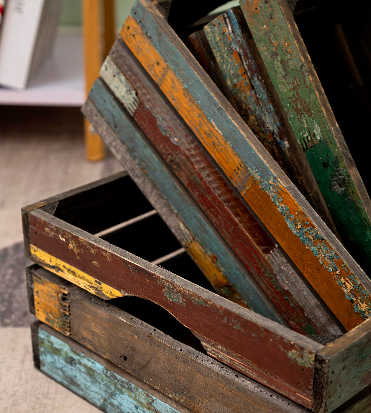 TIMRIS shelf organization with crates, keeps small items neatly sorted.