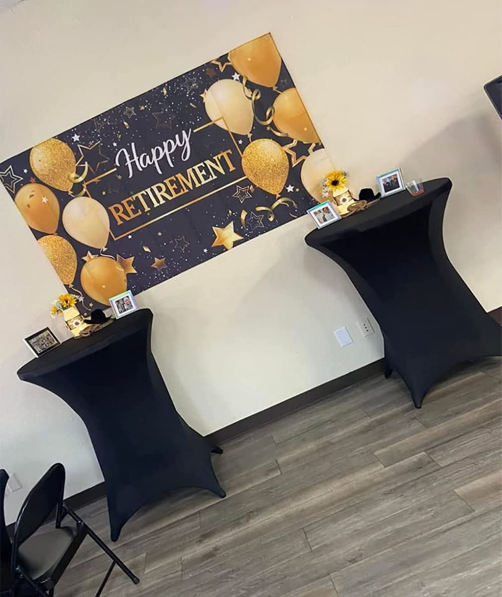 Tina's black spandex tablecloth offers a polished event look