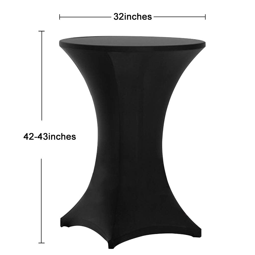Tina's stretch tablecloth easily fits round 32-inch by 43-inch highboy tables