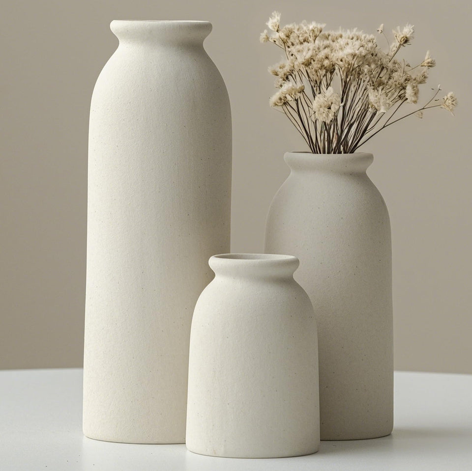 TINCTOTNIC ceramic vase set-3 small beige for compact shelves with fresh stems