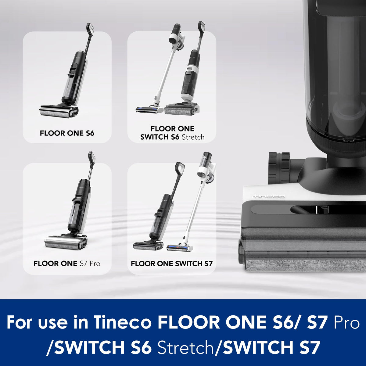 Two Tineco brush rollers shown for efficient debris pickup
