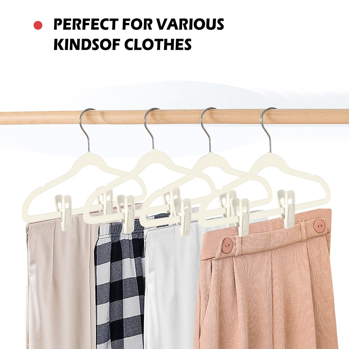 Tinfol velvet clips attached to a slimline hanger for versatile storage