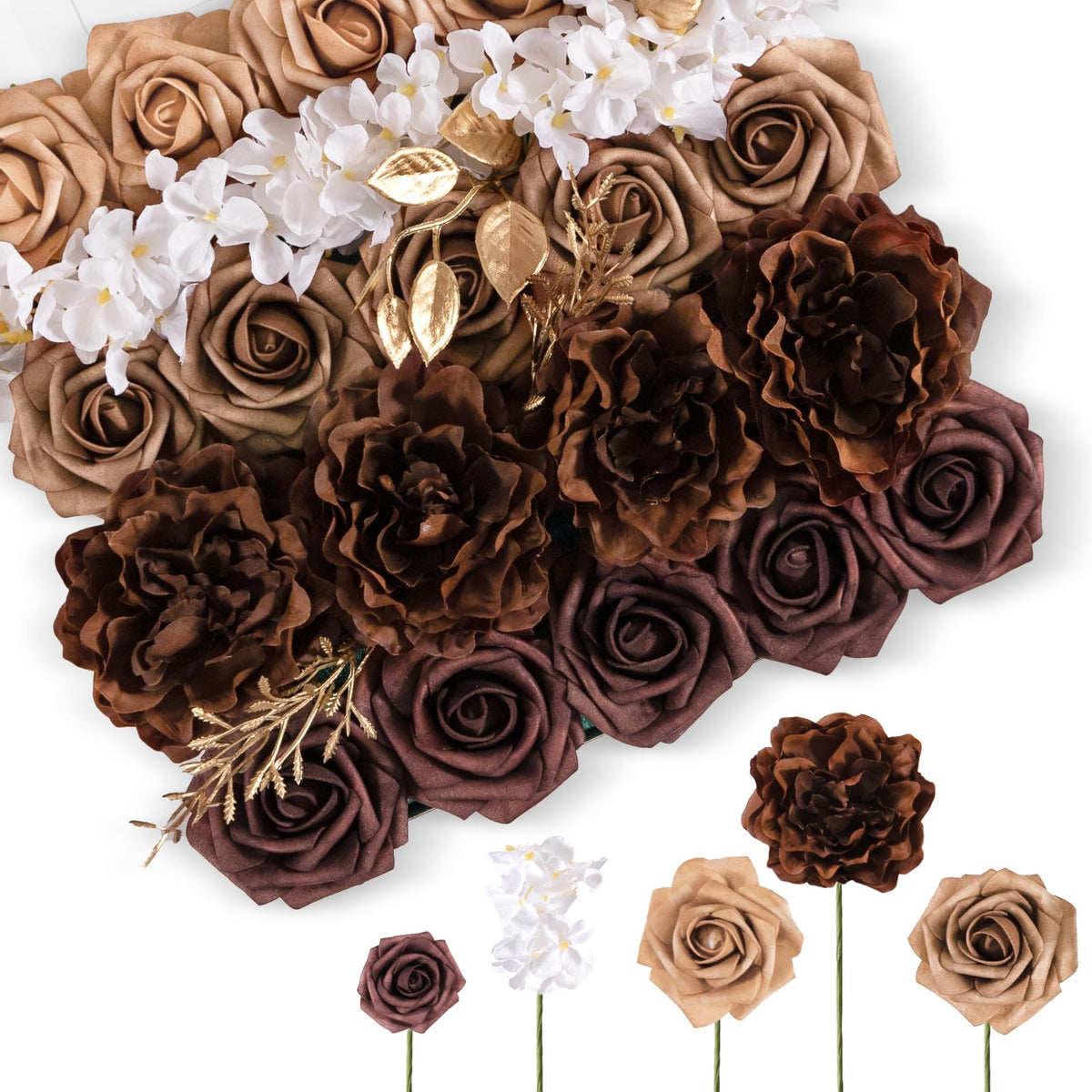 TINGE TIME mocha brown multi-petaled peonies for elegant wedding centerpieces
