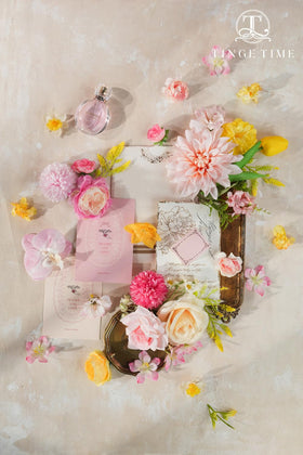 TINGE TIME baby shower decor with pink yellow blooms