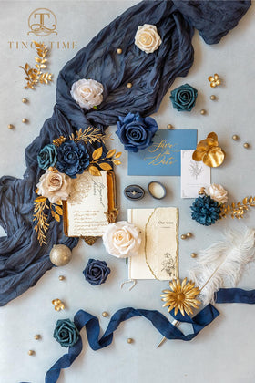 TINGE TIME navy blue PE roses for realistic, durable decor