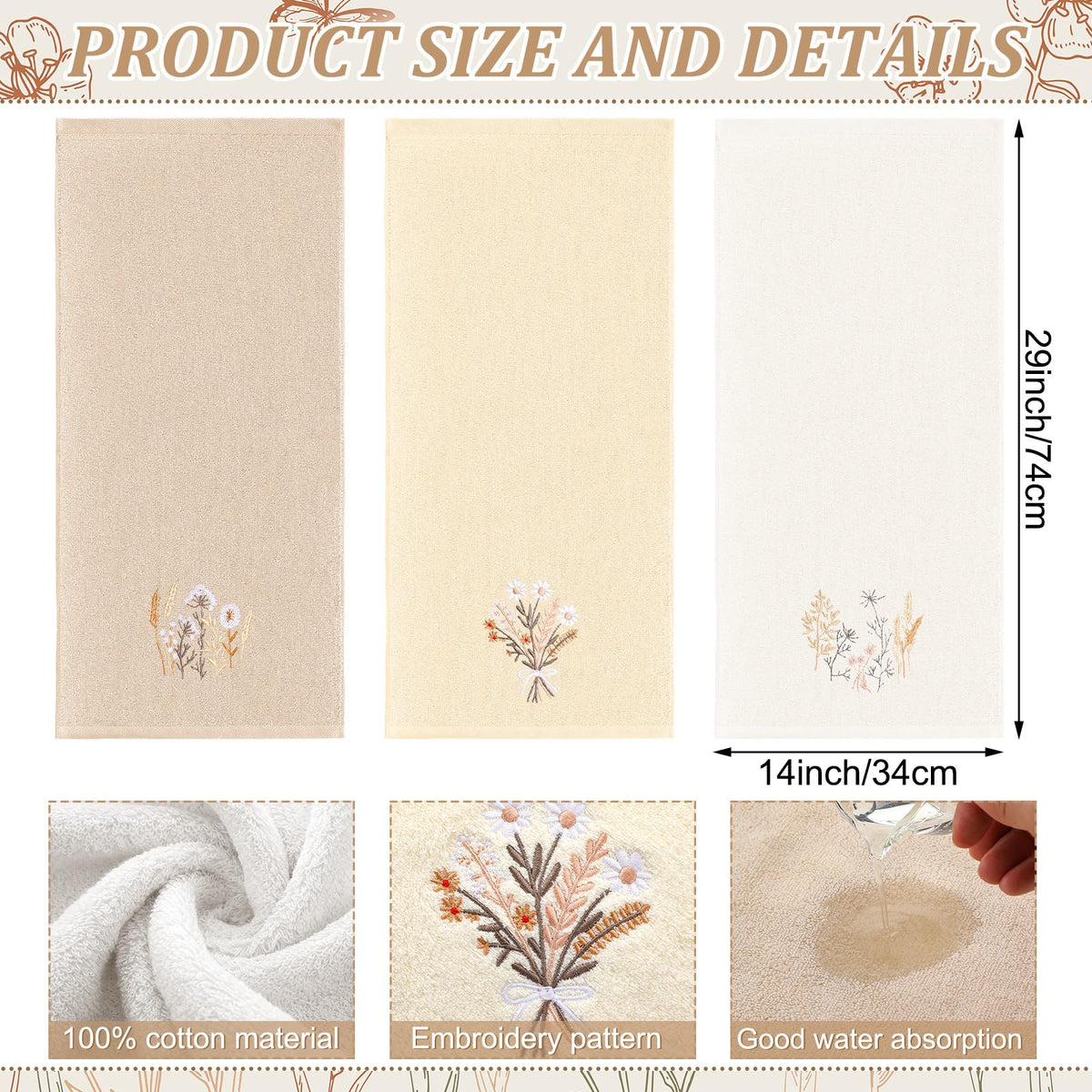 Tingjoo embroidered boho flowers towel closeup highlights delicate detailing and soft cotton feel.