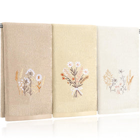 Tingjoo neutral boho flowers hand towels 3pc set for bathroom decor and everyday use.