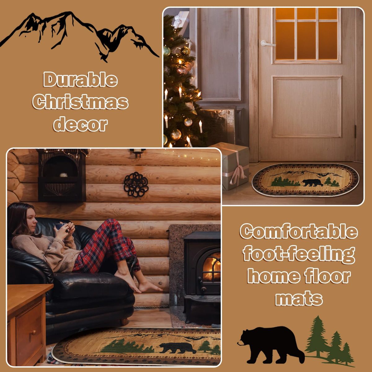 Tinideya bear farmhouse decor rug blends with rustic interiors.