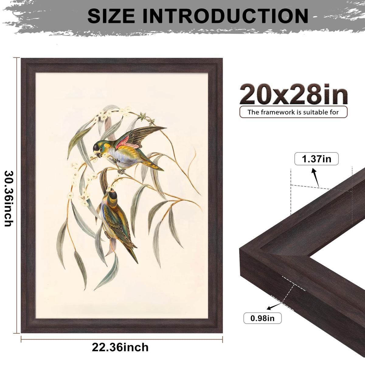Tinkeps walnut frame with black back board secures posters and prints