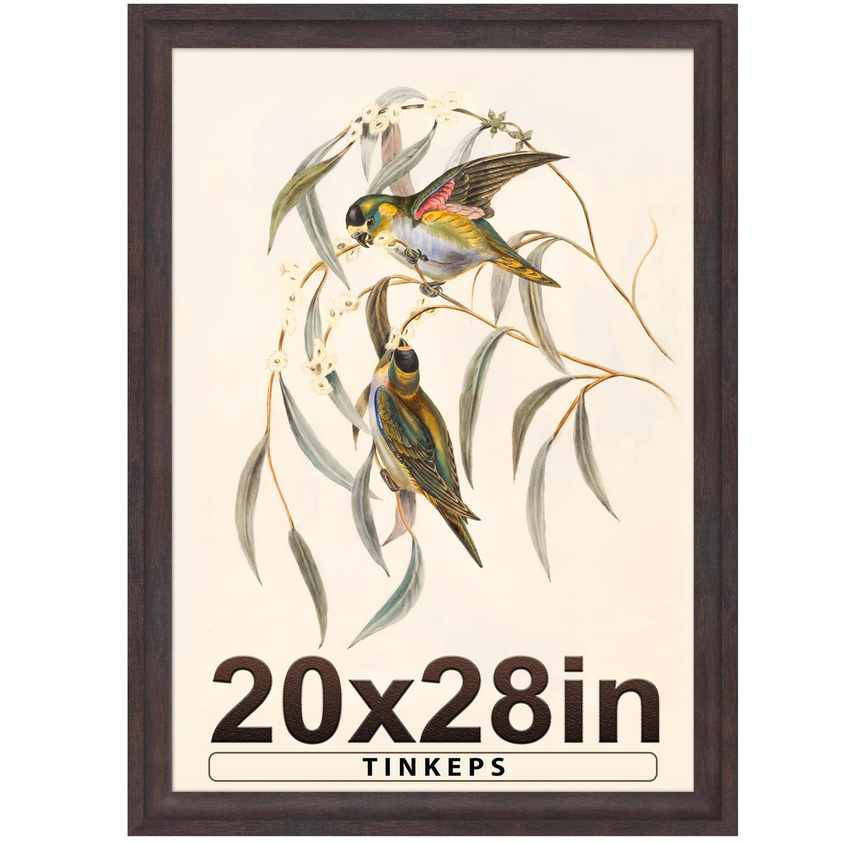 Tinkeps 20x28 walnut frame with curved edges enhances wall display of photos
