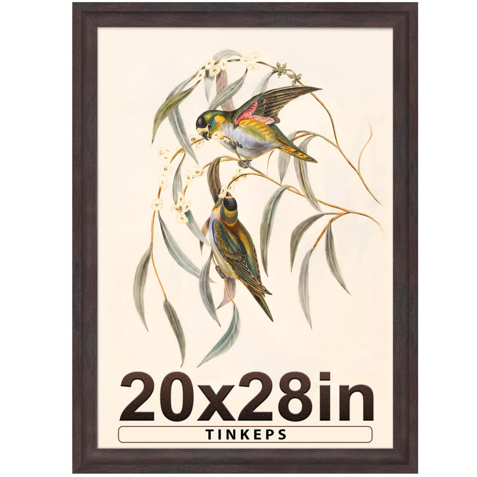 Tinkeps 20x28 walnut frame with curved edges enhances wall display of photos