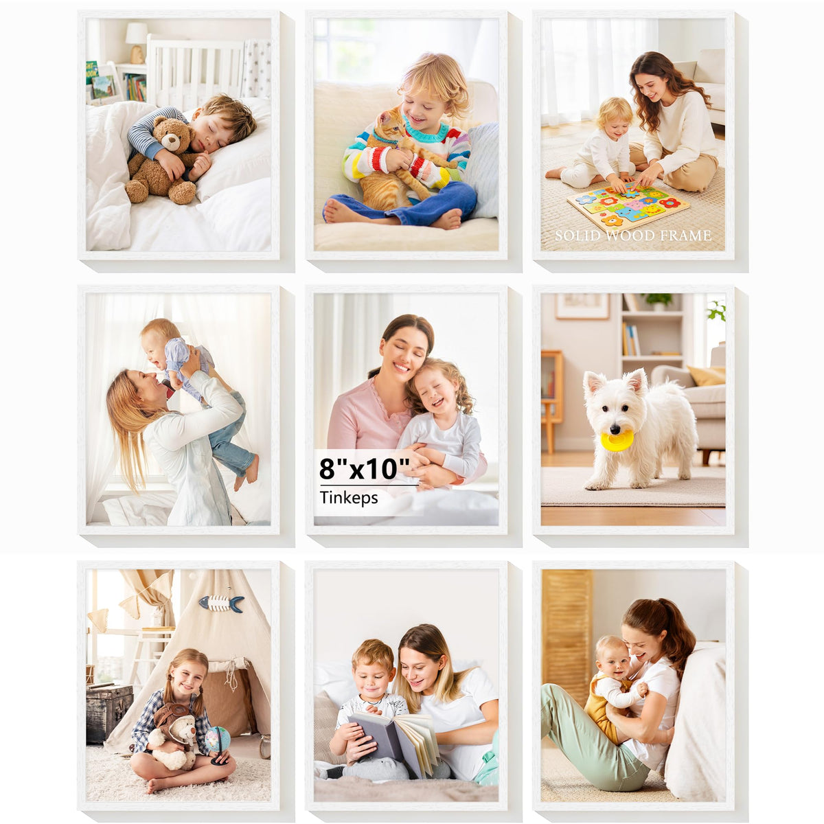 Tinkeps 8x10 frame set9 front view highlights a durable, elegant white wood grain finish.