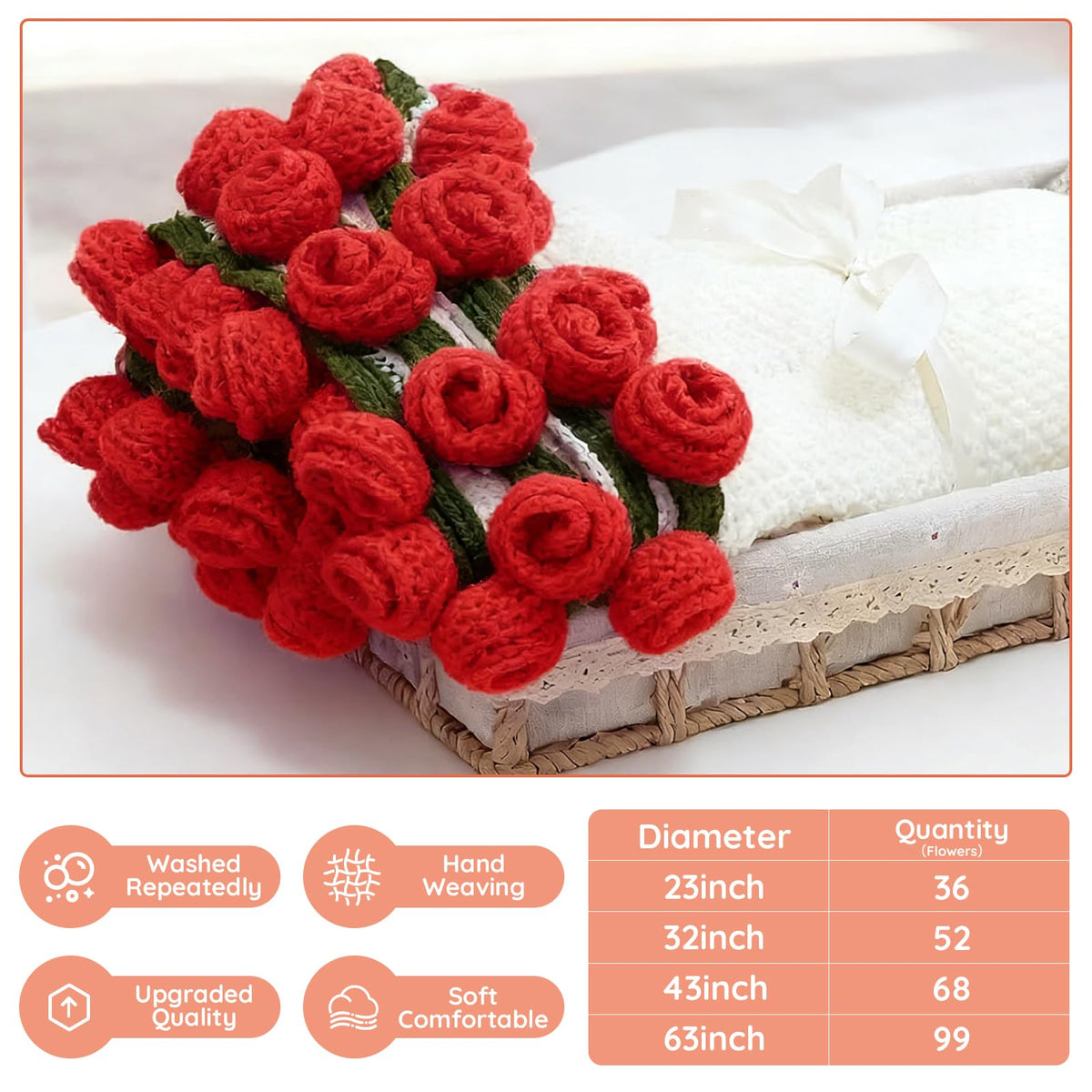Tinkllicoy crochet rose detail highlights hand-crafted texture and floral charm.