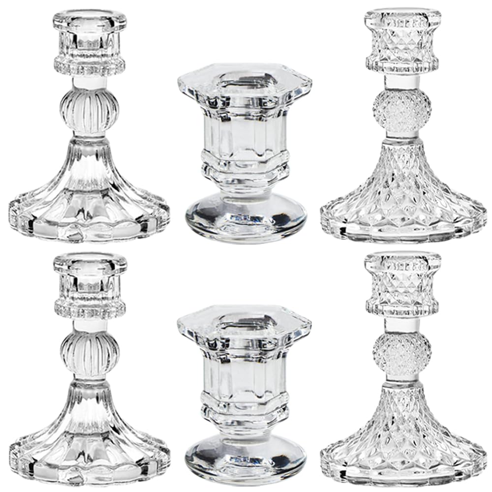 TinMix Glass Candlestick Set 6 with vertical strip design for romantic table decor