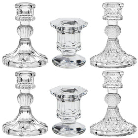 TinMix Glass Candlestick Set 6 with vertical strip design for romantic table decor
