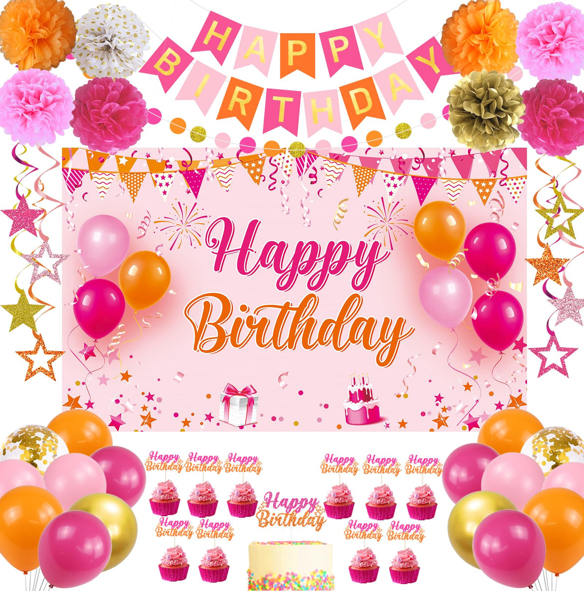 Tintisfafa pink-orange banner for a vibrant birthday focal point