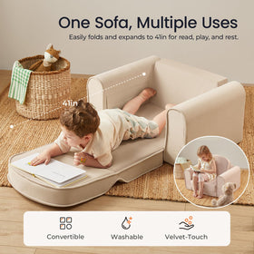 Tiny Land beige sofa side pocket detail for toy storage