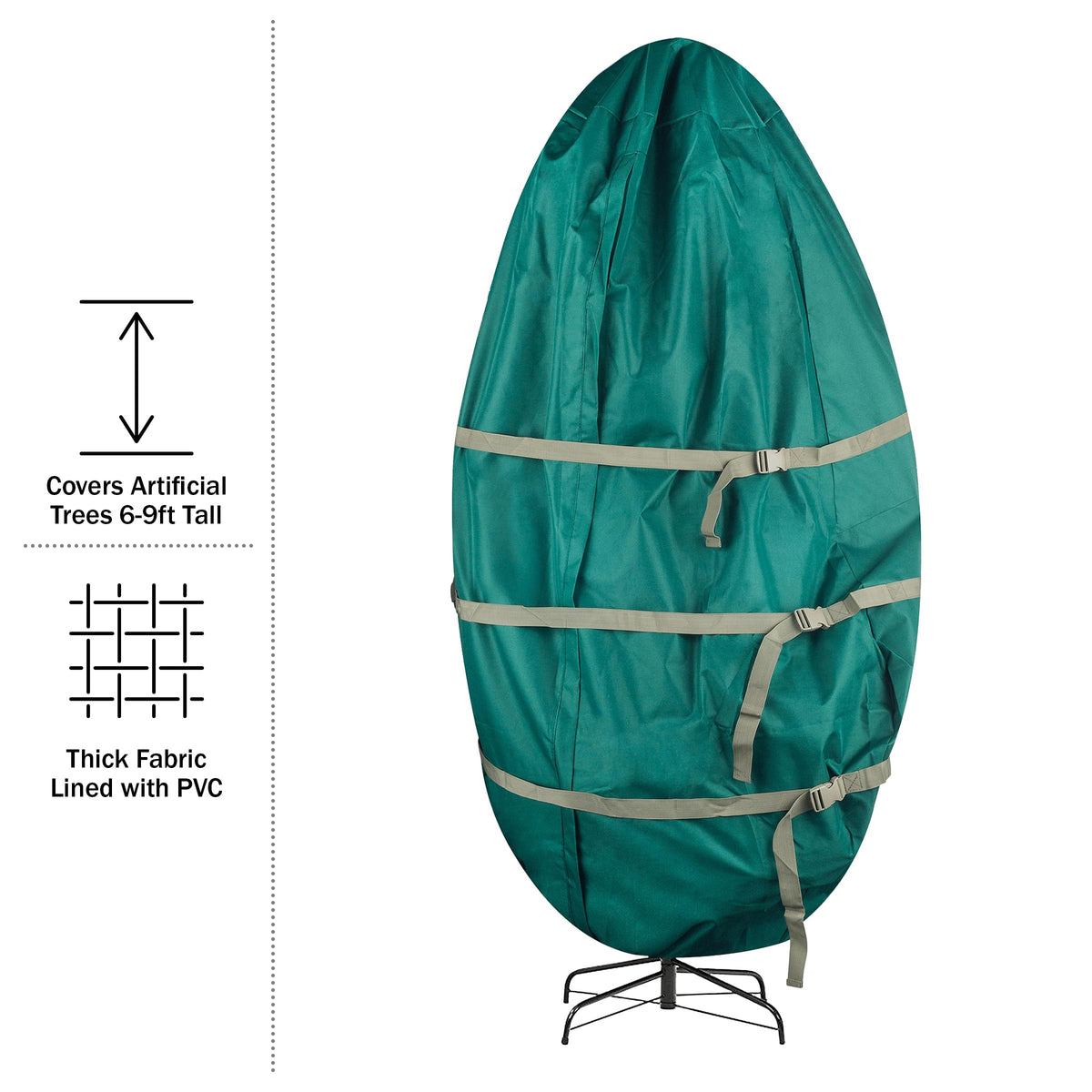 Secure buckle straps help fasten wide or narrow trees without damage.