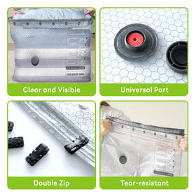 Tinzum dual-zip airtight bags keep fabrics protected and organized during trips.