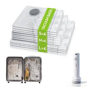 Tinzum travel vacuum bags 12-pack demonstrate compact packing for efficient luggage.