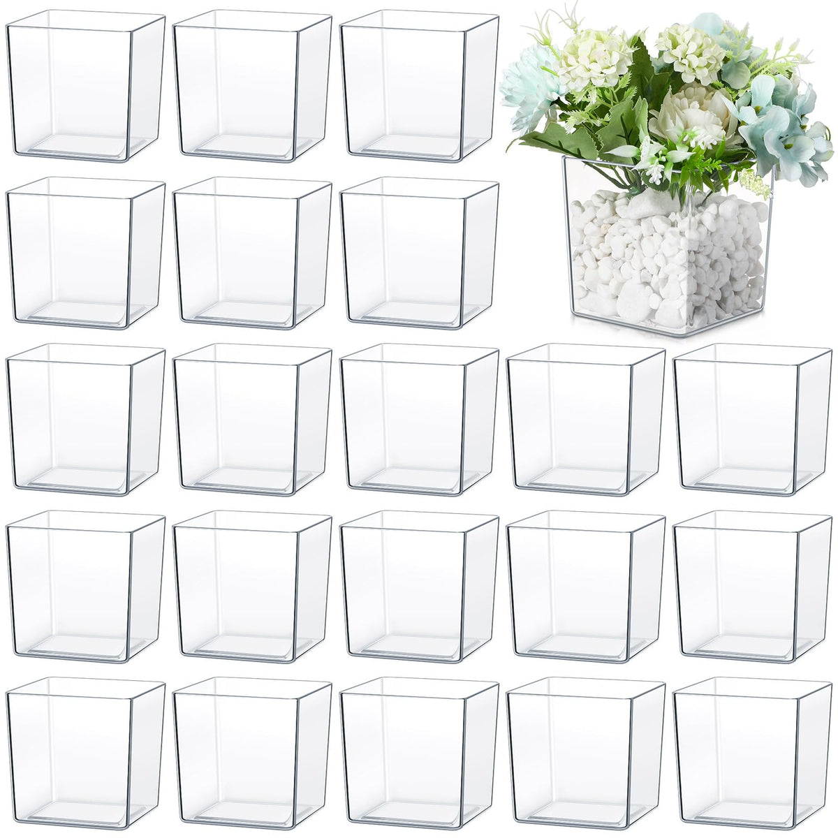 Tioncy 4x4 square acrylic vase, clear, perfect for elegant centerpieces.