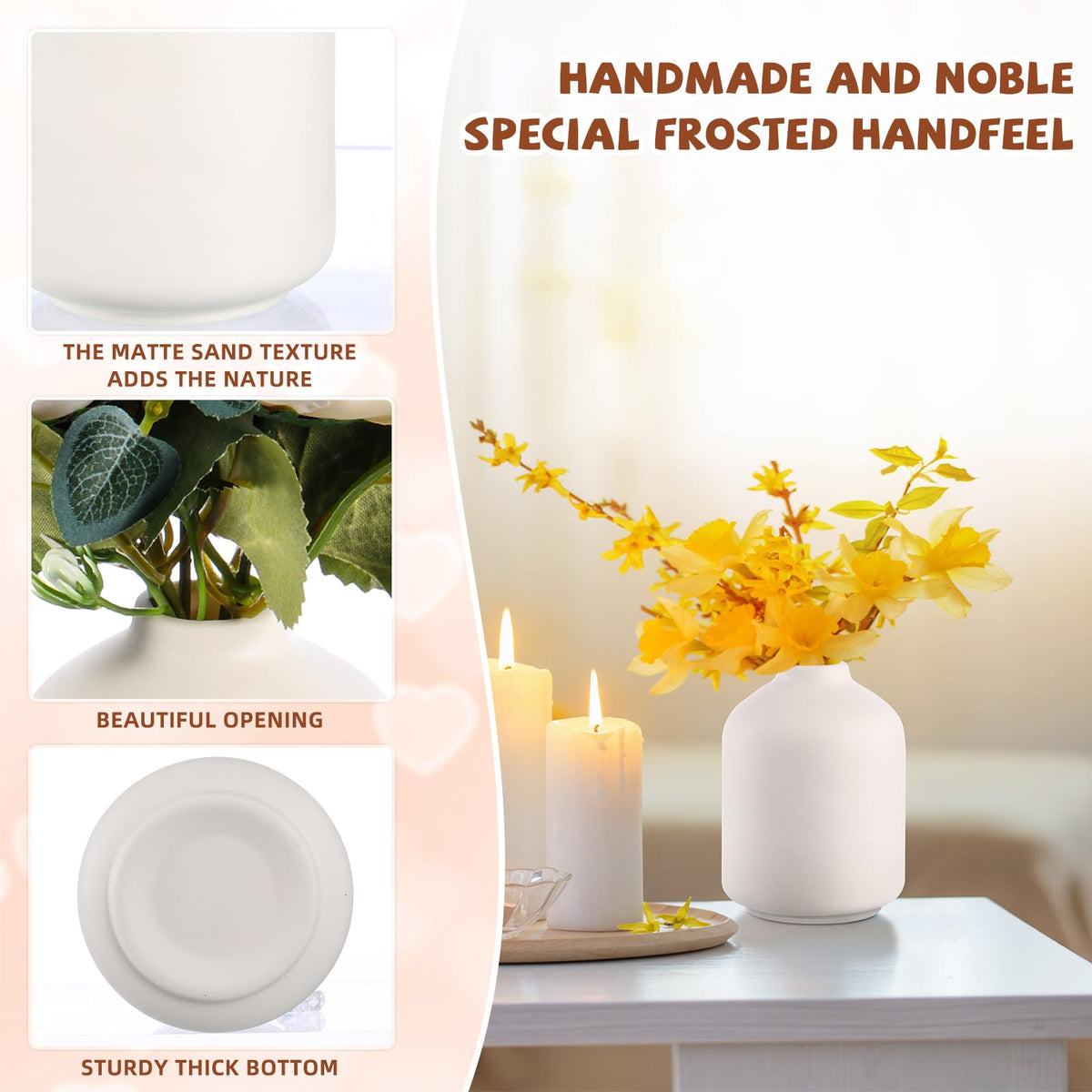 Tioncy centerpieces highlight dried flowers and pampas grass with a clean white ceramic finish.