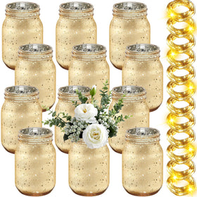 Tioncy gold-painted mason jar with glittery finish for premium table decor