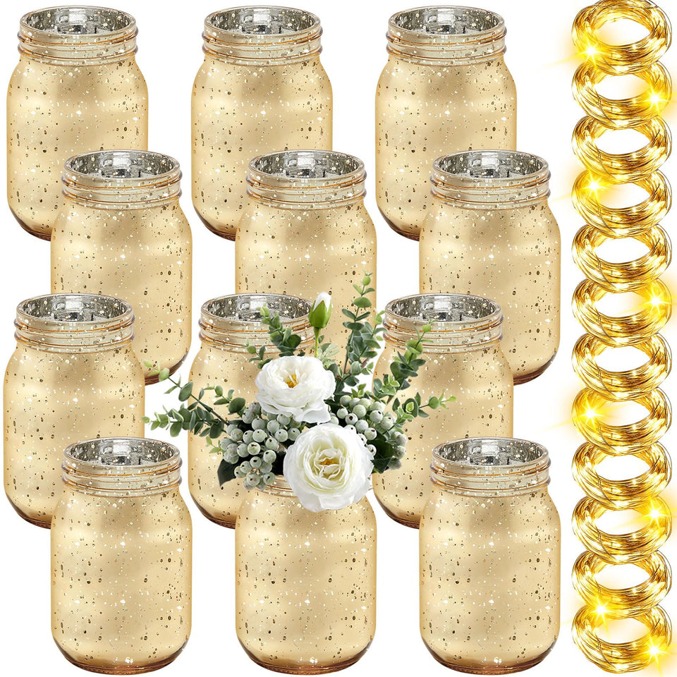Tioncy gold-painted mason jar with glittery finish for premium table decor