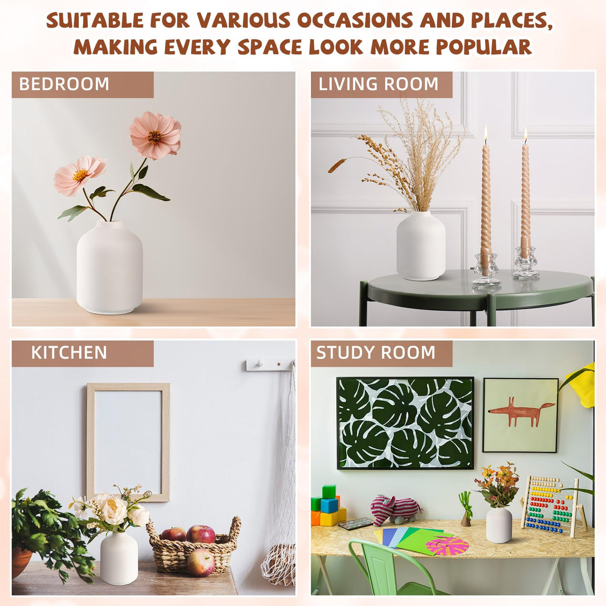 Tioncy white ceramic vases for dry flowers add minimalist charm to shelves or coffee tables.