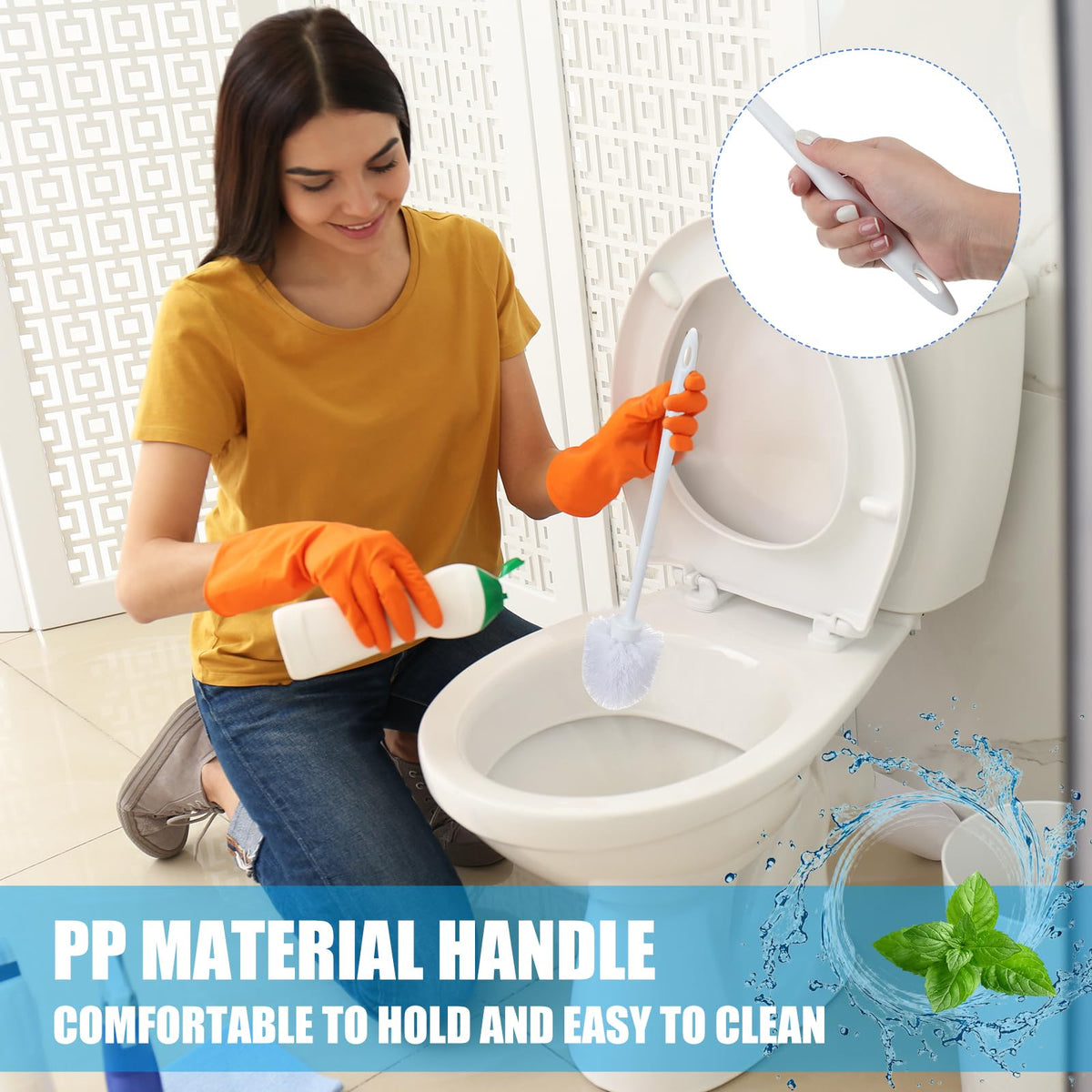 Tioncy white toilet brush in a clean, modern bathroom keeping spaces tidy