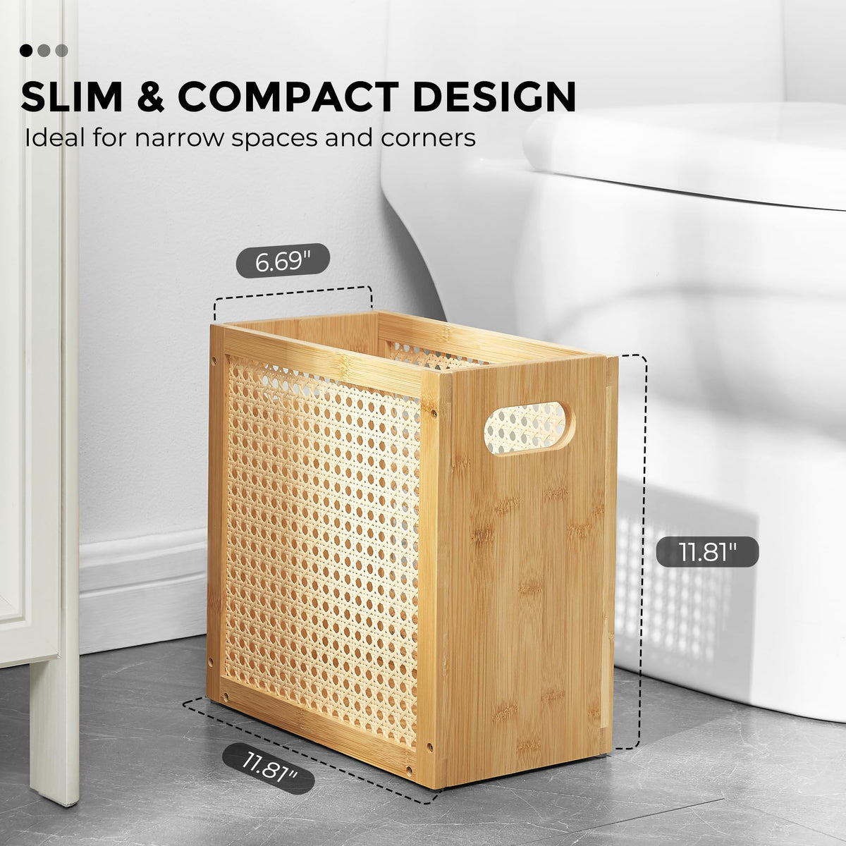 TIOPGHAD small-wicker-waste-basket highlights artisan look with natural bamboo grain variation