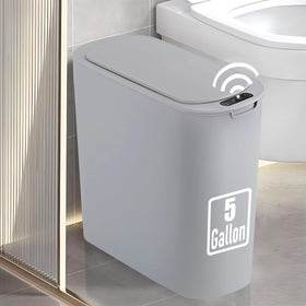 TIPGO 5-gallon motion sensor trash can, lid opens for touchless disposal.