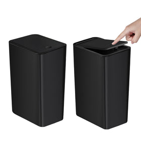 TIPGO 10L black bathroom trash can with pop-up lid for compact spaces