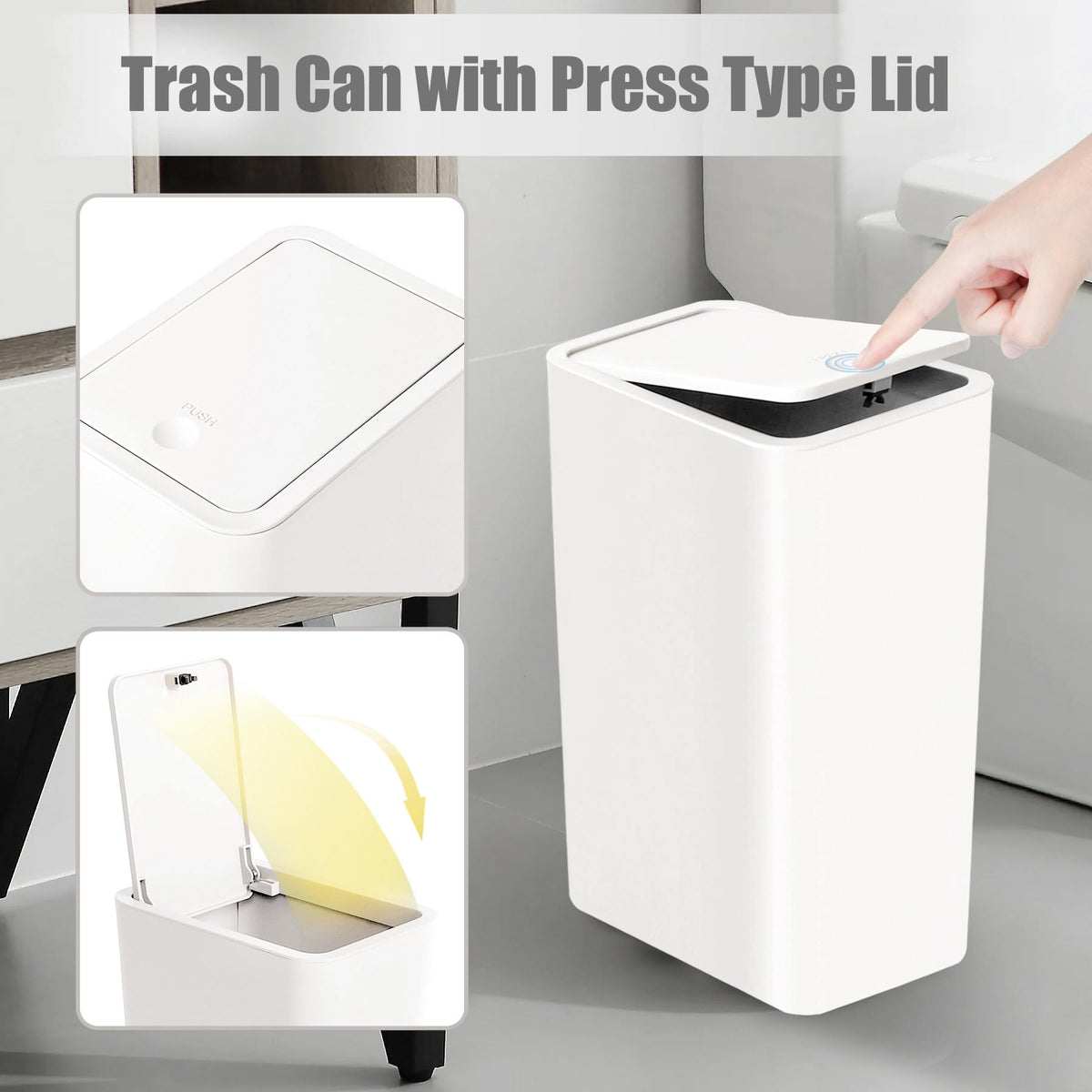 Tipgo 10L slim trash can fits narrow spaces and corners