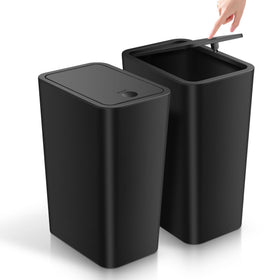 TIPGO bathroom trash can with lid in compact closed state for tight spaces.