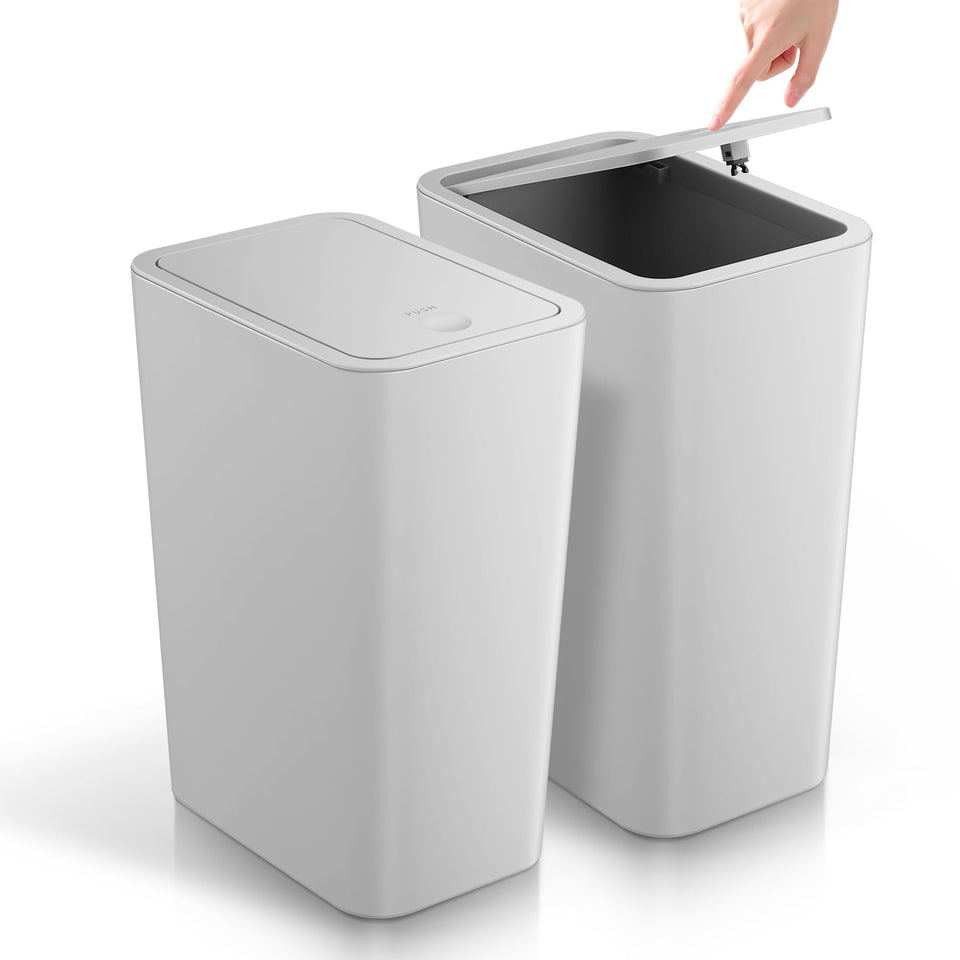 TIPGO slim gray 4-gallon trash can with lid fits tight spaces.