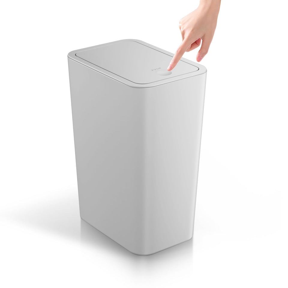 TIPGO bathroom trash can with lid in grey, slim footprint for small spaces.