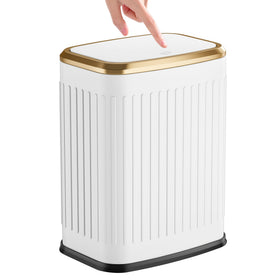 TIPGO bathroom trash can with press-top lid for easy one-handed use