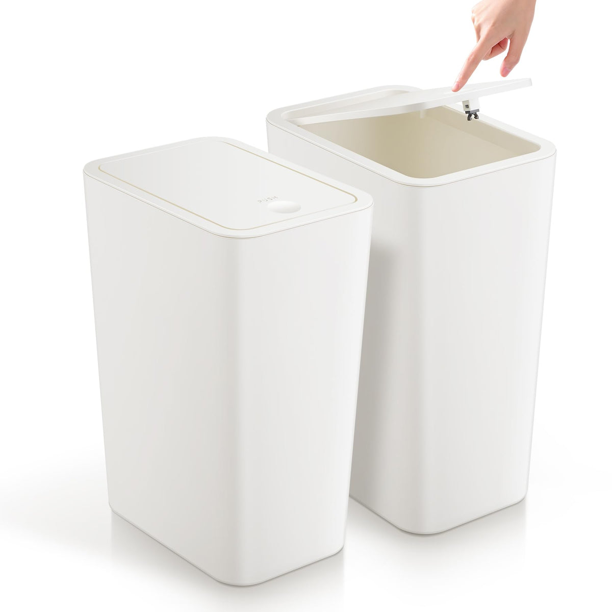 TIPGO bathroom trash can with lid in white; slim design for tight spaces.