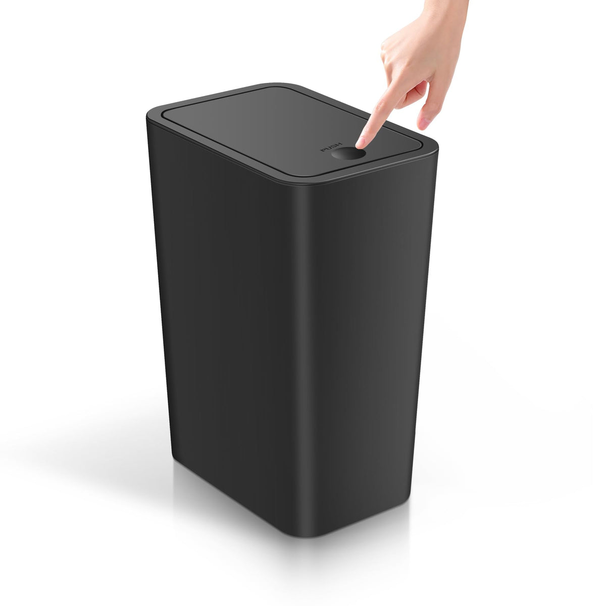TIPGO bathroom trash can with lid shown in a slim space, ideal for small rooms.