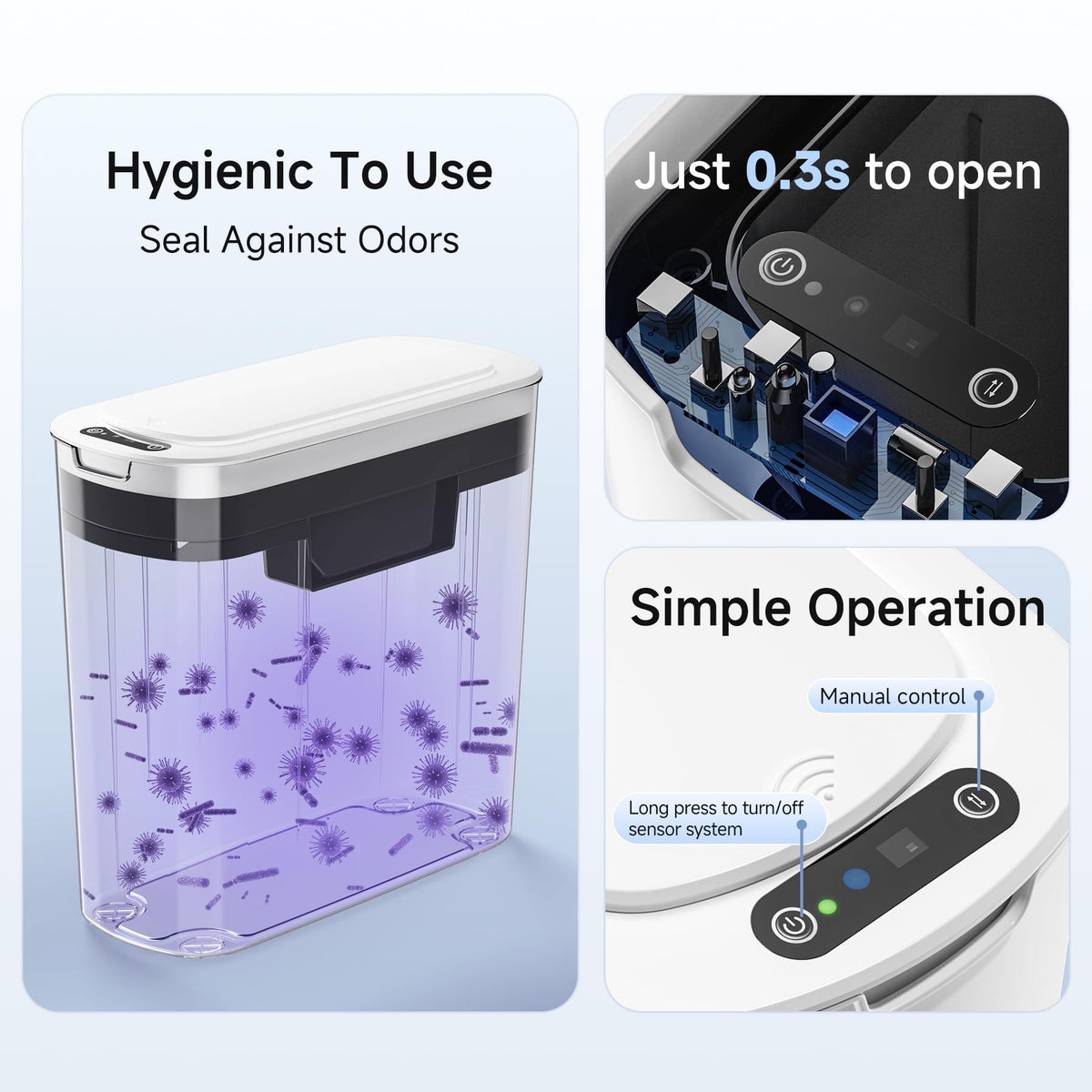 TIPGO white slim waste bin designed for bedrooms, offices, or dorms.