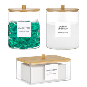 TIPGO glass bottles with lids for organized laundry storage and easy access.
