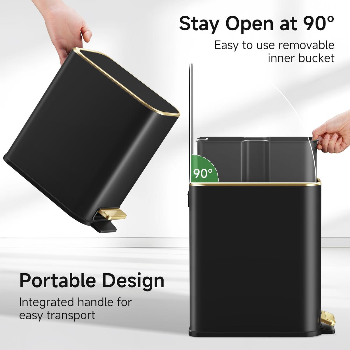 TIPGO slim black bin suits bathrooms, offices, and bedrooms
