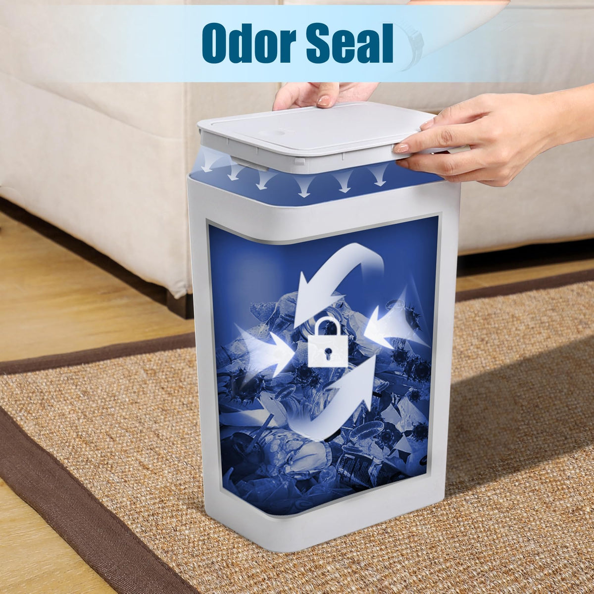 TIPGO lightweight, easy-clean trash bin made of durable plastic in grey.
