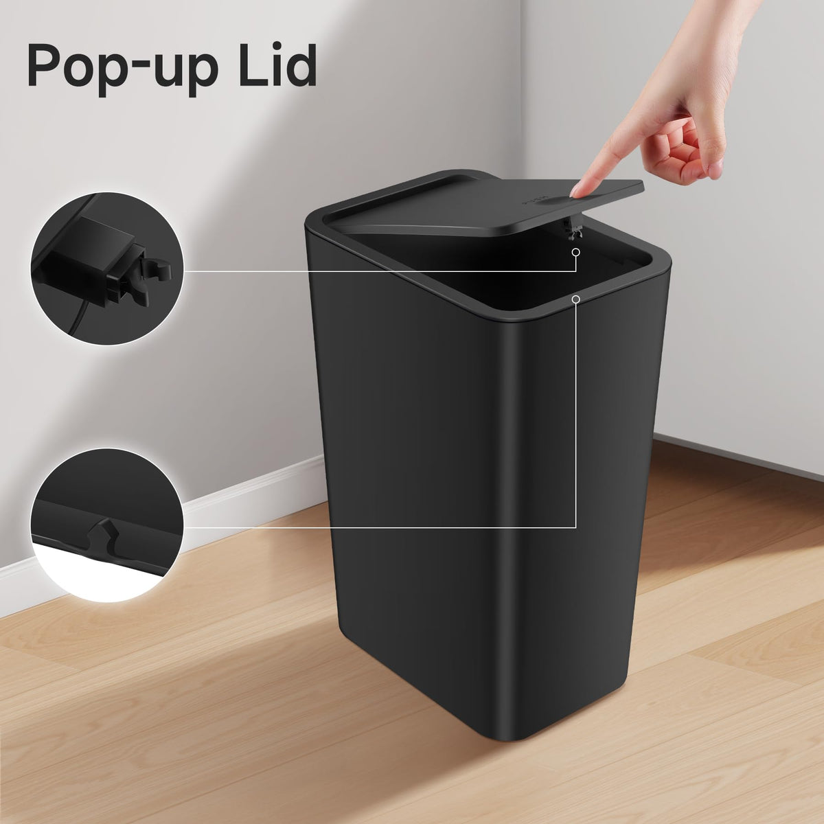 TIPGO lightweight plastic trash bin is easy to lift and swap bags.