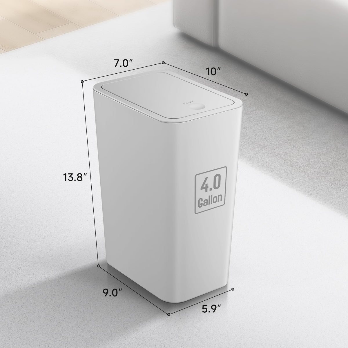Modern grey TIPGO trash can blends with contemporary decor.