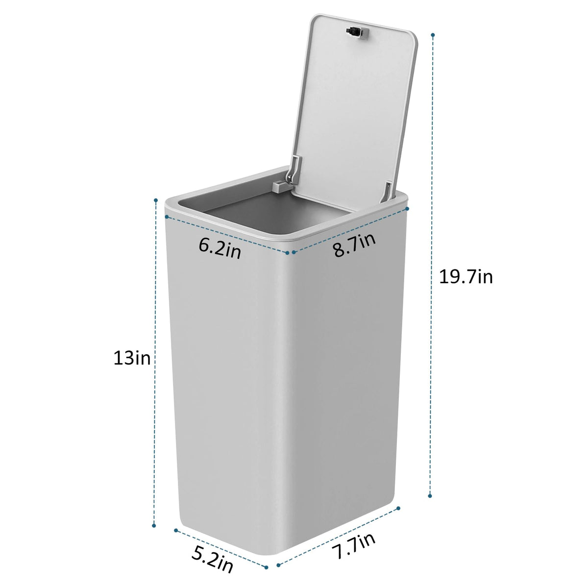 TIPGO grey trash can with lid sealing odors in a kitchen or bathroom.