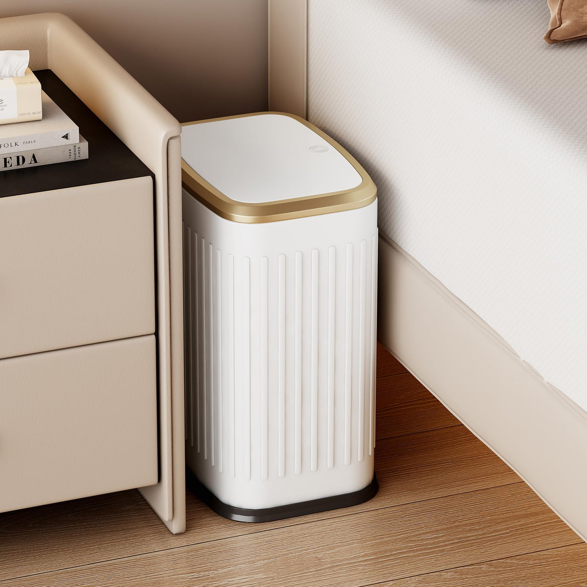 TIPGO trash can with pop-up lid in action