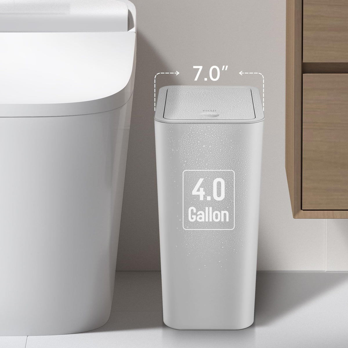 TIPGO pop-up lid trash can demonstrates easy one-touch opening for quick disposal.