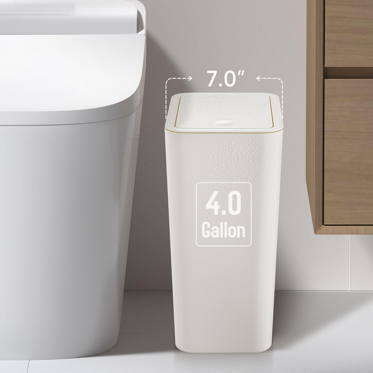 TIPGO press-top trash bin demonstrates easy lid operation for quick disposal.